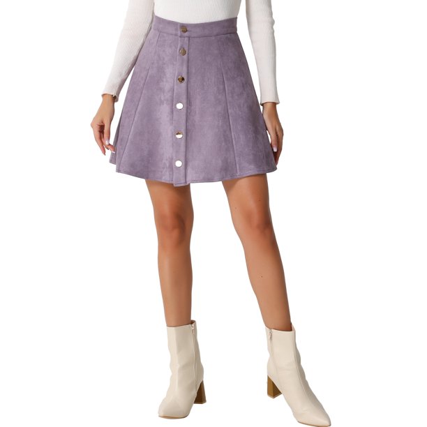 INSPIRE CHIC Falda corta de línea A de cintura alta con botones delanteros de imitación de gamuza para mujer XL Púrpura