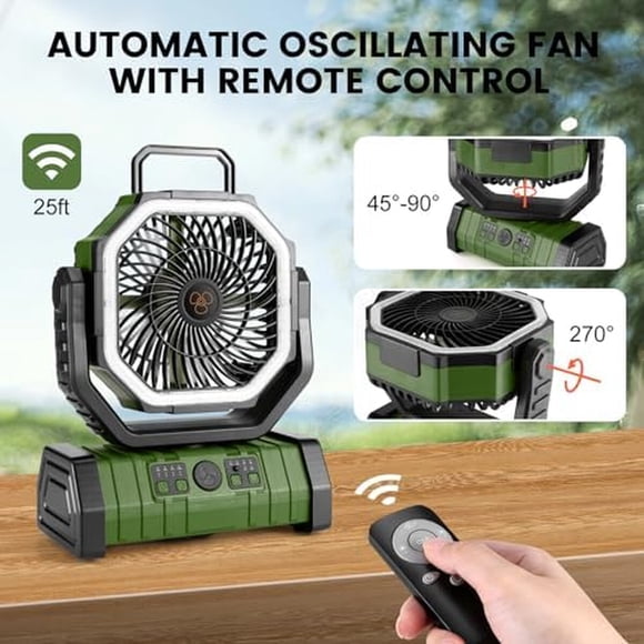 Ventilador Camping Odoland 30000mAh Luz LED Control 11.2x8.7