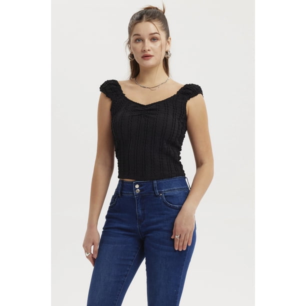 Polera Mujer Escote Corazón Espalda Amarra Negro