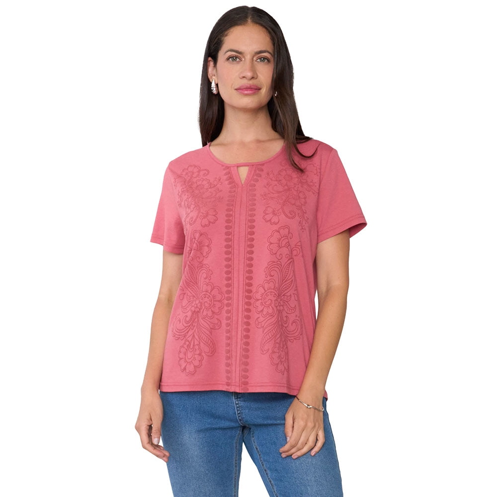 Polera Mujer Bordado Rosado Corona