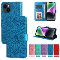 Funda Tipo Cartera Foxdock Para Iphone 13 , Diseño Girasol En Relieve, Cuero Pu, Cierre Magnético, Soporte Y Tarjetero