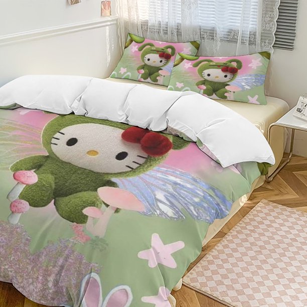Hello Kitty 3-Piece Twin Bed Set - Includes 1 Single Comforter And 2 Pillowcases Bedding - Fade Resistant Microfiber - Hello Kitty