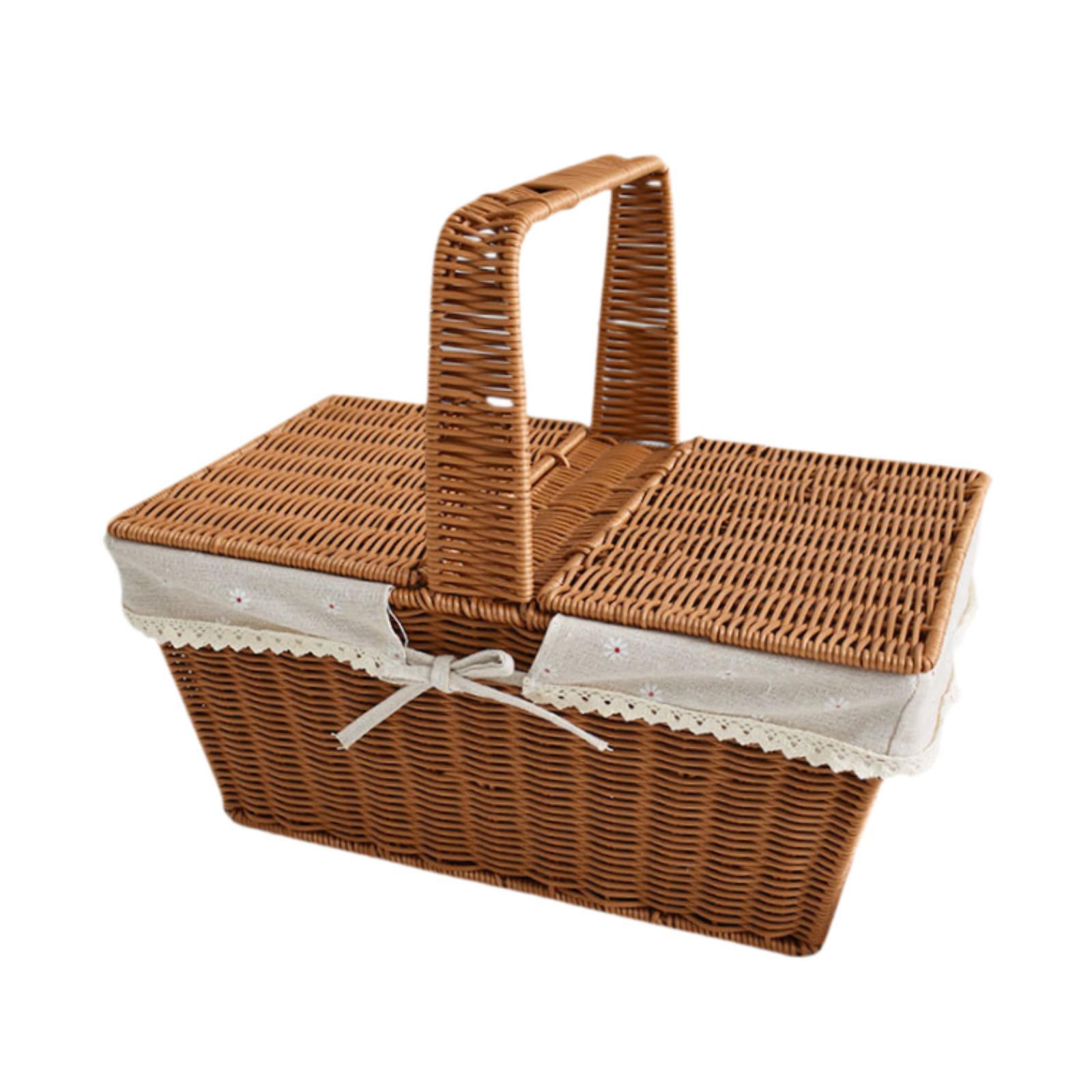Magideal - Cesta De Picnic De Ratán Sintético, Cesta De Almacenamiento, Cesta Decorativa Tejida Con Asa, Cesta De Picnic Ligera, Cesta De Frutas Para , Style B Estilo B