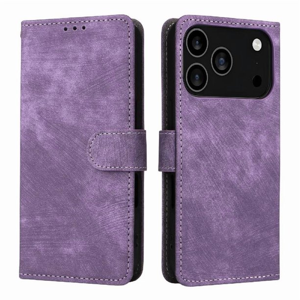 Funda Billetera para iPhone 17 Pro con Soporte - Cartera de Cuero con Ranuras Morado