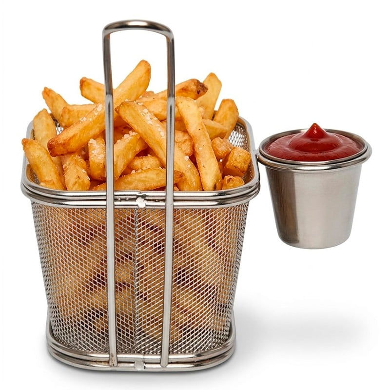 Wakeshome - Mini Cesta Rectangular Para Papas Fritas Y Salsa Soporte Para Papas De Acero Inoxidable