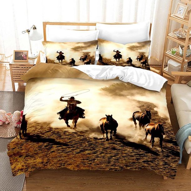 Running Horse Steed Animal3 Quilt Duvet Cover Set Bedclothes Pillowcase3-Piece Bedding Set
