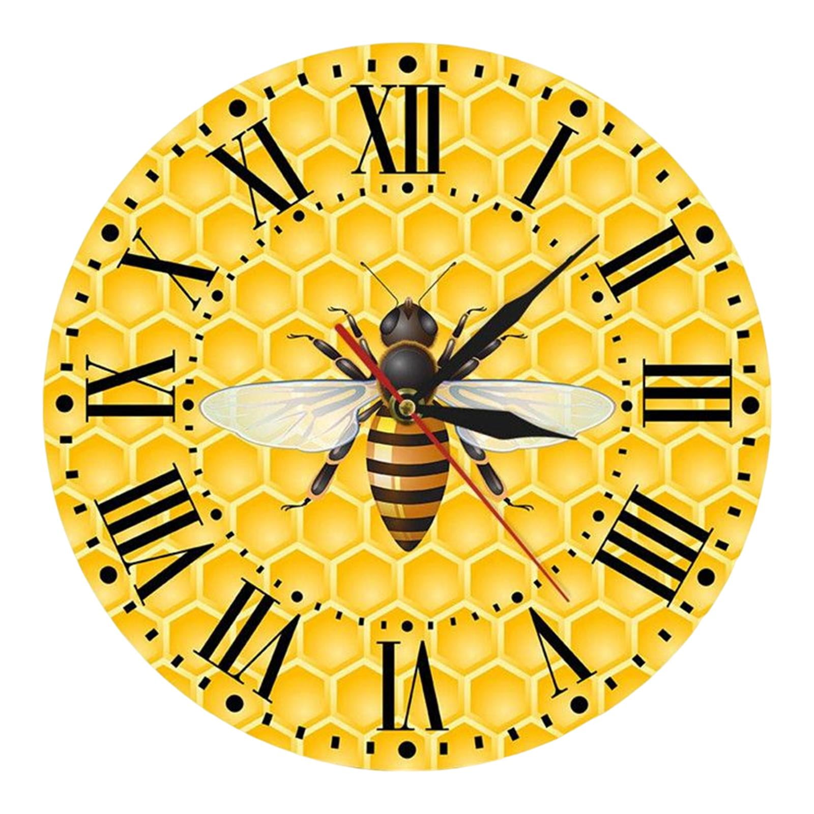 Bothyi - Bee On Yellow Hive Relojes De Pared 12 Pulgadas Silencioso Preciso Para Sala De Estar