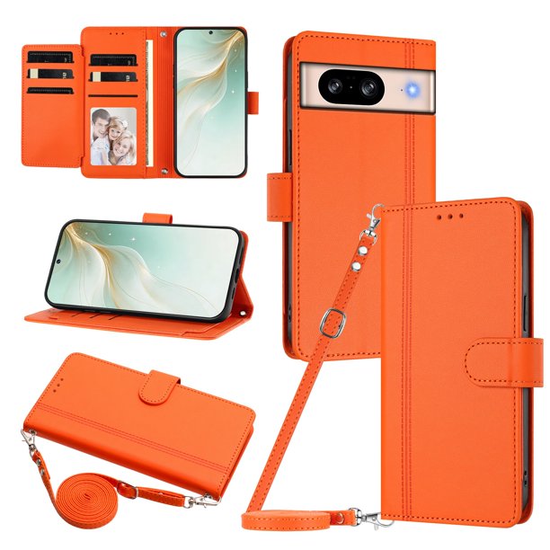 Funda Cartera para Google Pixel 8 con Bolsillo para Billetes, Naranja