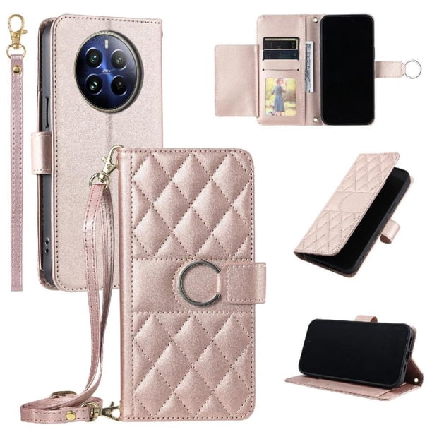 Funda tipo billetera FOXDOCK para Realme Narzo 70 5G – Tapa abatible con correa para mujer