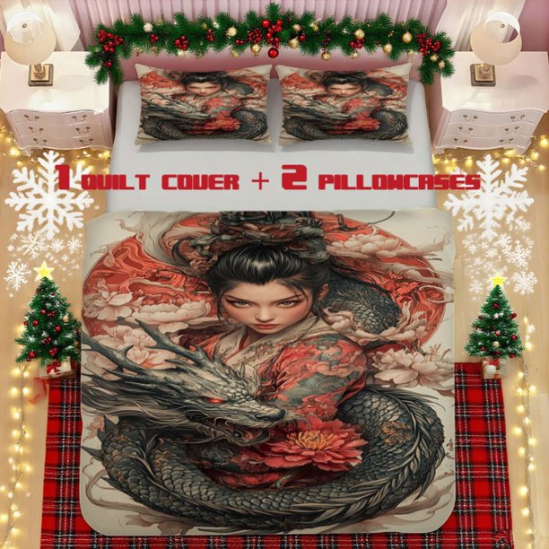 Tattoo-Themed Soft Bedding Set Made of Polyester Providing Both Decorative And Warming Features Suitable for Bedrooms And Guest Rooms