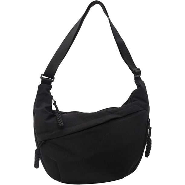 Bolso bandolera nylon color liso mujer 2026 moda ligero media luna correa ajustable ancha