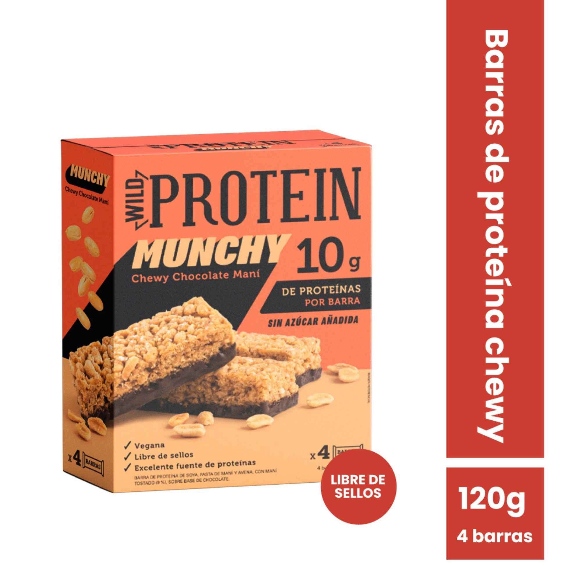 Barra Munchy Chocolate Maní 4 Un 120 g Wild Protein