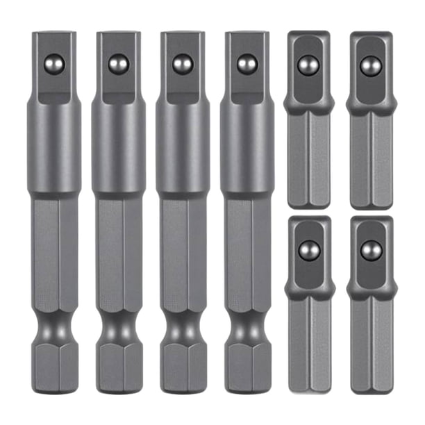 8 adaptadores hexagonales a cuadrados de 1/4 de pulgada. Adaptadores de impacto robustos y prácticos de 5 cm x 2,5 cm para montaje mecánico doméstico.