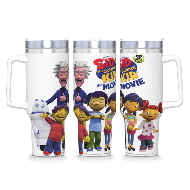 Sid, el Niño Científico Vaso aislado de acero inoxidable con asa, diseño temático, regalo para familia, amigos y fans; incluye pajita y encaja en el portavasos estándar, 40 oz