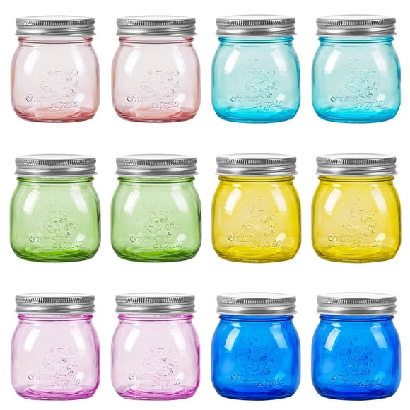 Set de 12 Frascos de Vidrio de Colores Amzcku de 240 ml