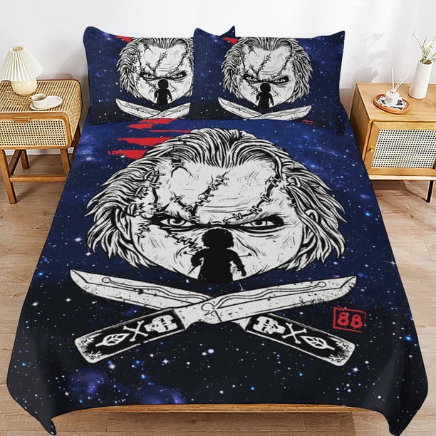 Chucky Bed Duvet Cover Microfiber Bedding Sets 3D Printed Lightweight 3 Piece Comforter Sets for Adlut Boys Girls