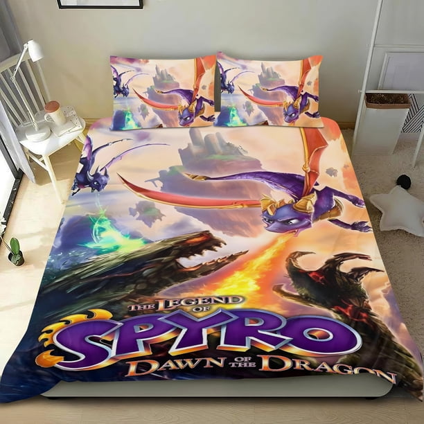 Spyro el Dragón Conjunto de sábanas temático, trío de piezas, cómodo y amigable con la piel, diseño único, regalo de decoración para el hogar para familiares, amigos y fans, 90 cm * 190 cm