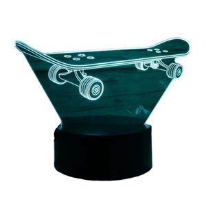 Lelumania - Lampara Ilusion 3D Skate De 7 Colores, Base Touch