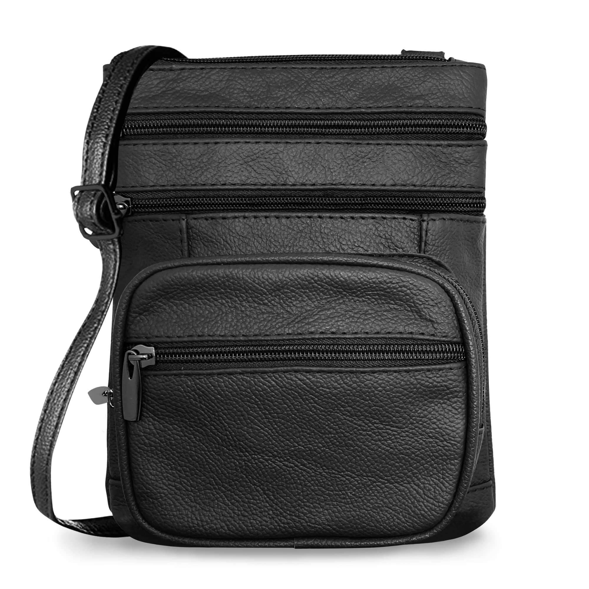 Bandolera Ciana De Piel Genuina Negra Para Mujer