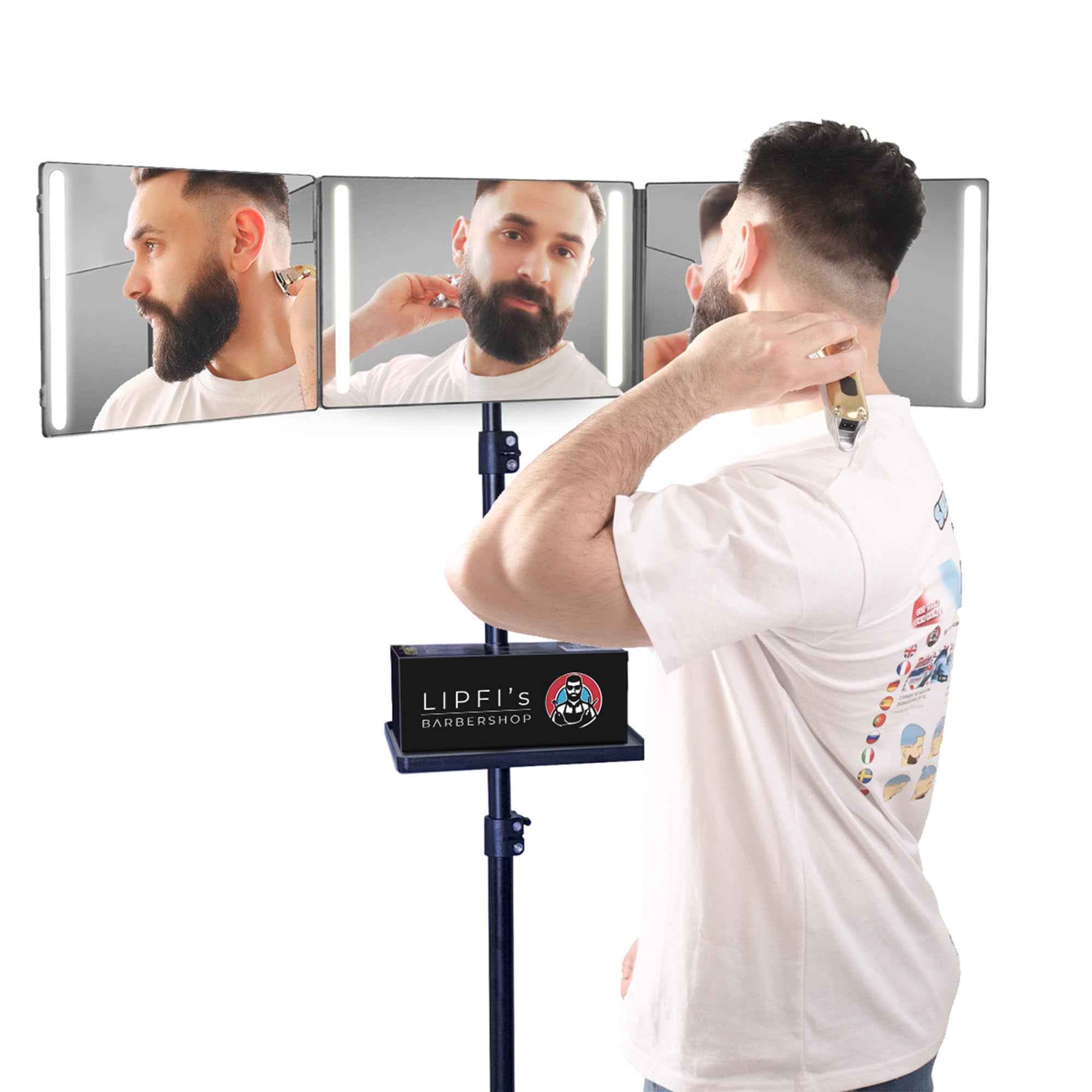 Espejo 360° Lipfisbarbershop.com Con Led Y Cargador Usb-c