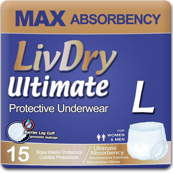Ropa interior para incontinencia en adultos LivDry Ultimate L, paquete de 15
