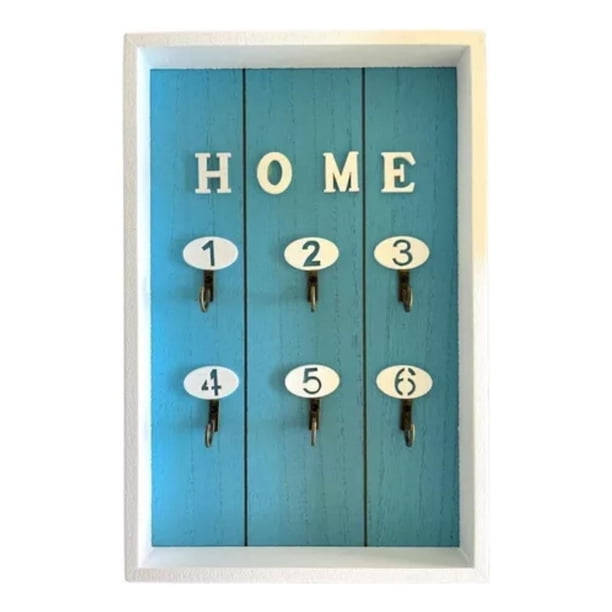Porta Llave De Madera Cuadro Colgador Decorativo Para Llaves celeste