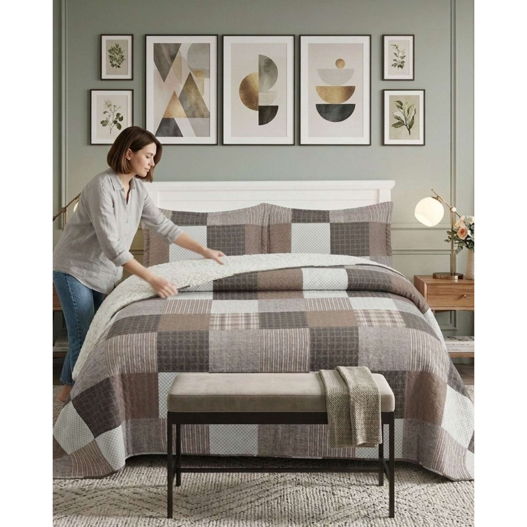 Myl Todo Hogar - Cubrecama Quilt King Con Chiporro Diseño Elegante