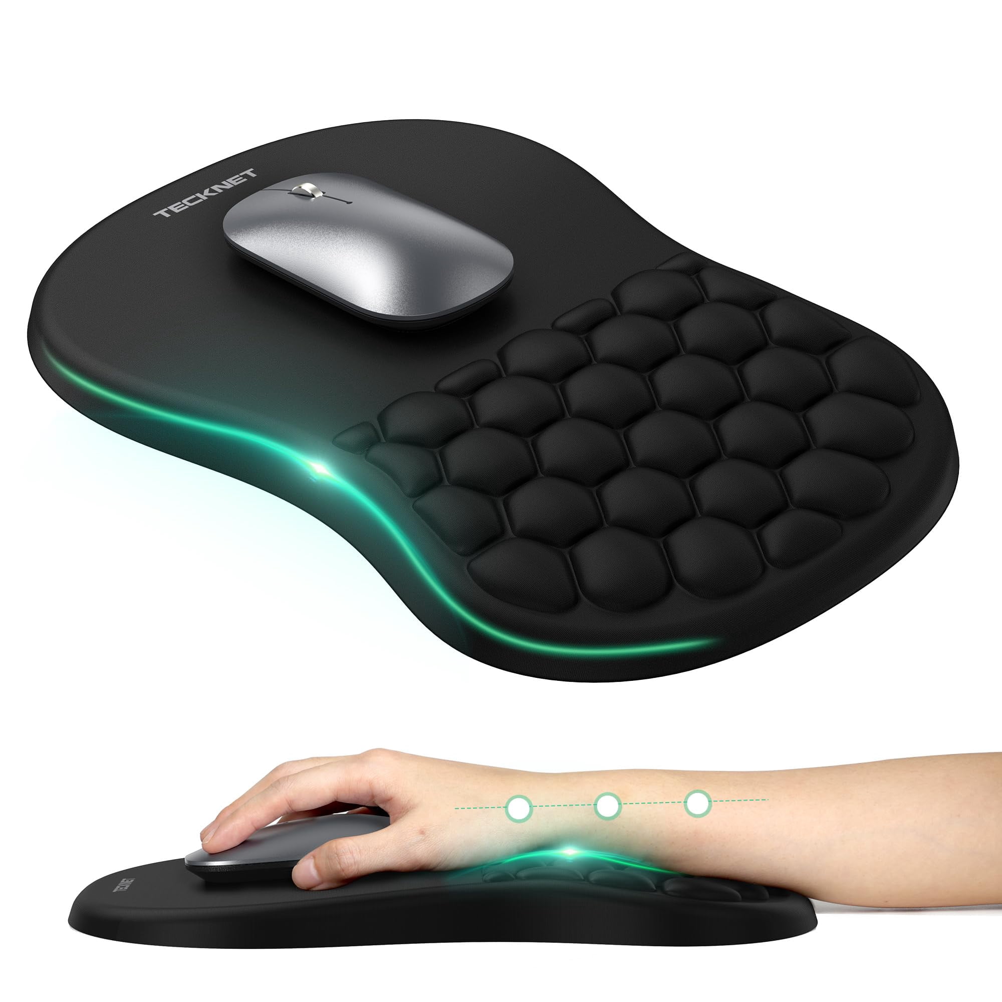 Mouse Pad Ergonómica Tecknet De Espuma Viscoelástica Con Masaje 30 X 20 Cm