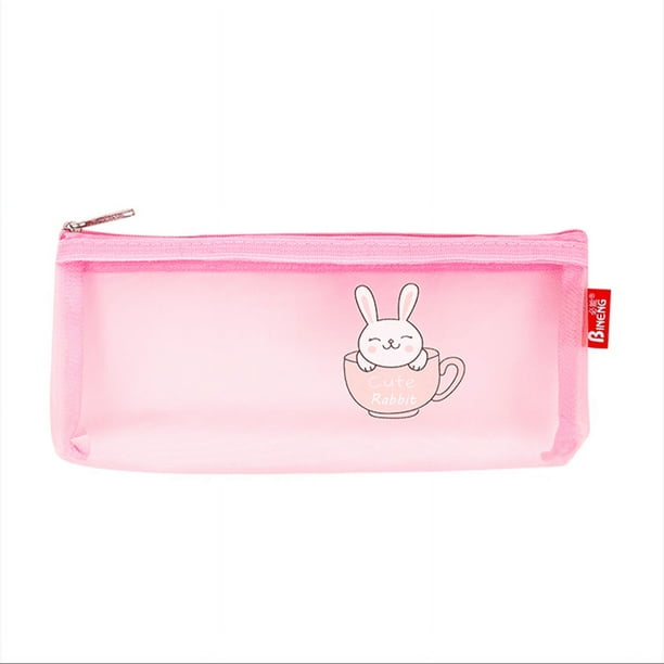 Large Capacity Transparent Cartoon Pencil Case with Zipper - Perfect for Students and Stationery Lovers