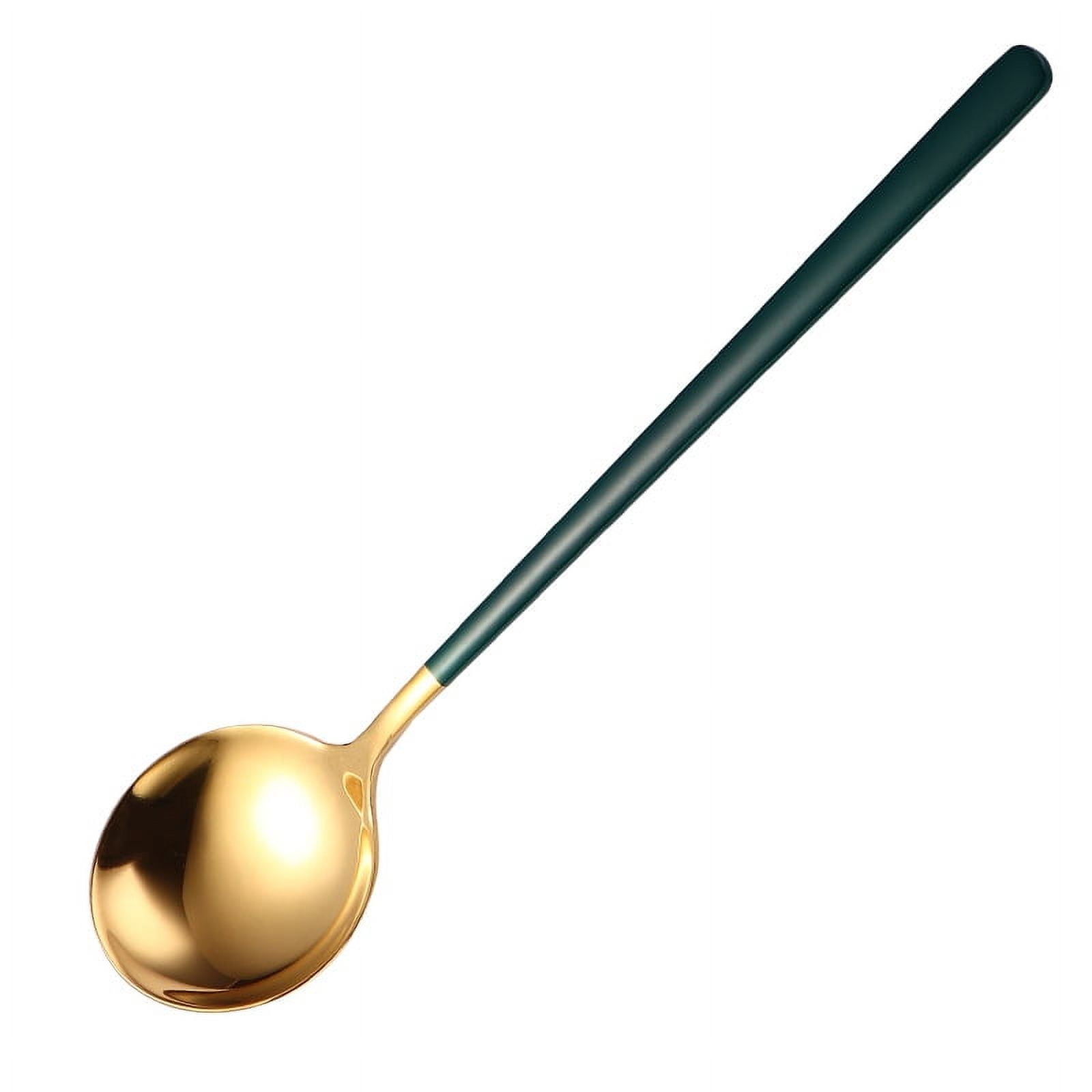 Xmhytop 4 Piezas Cucharas Redondas De Acero Inoxidable Oro Verde, 19.5x4.5 Cm - Ideal Para Sopas, Guisos Y Servicio Elegante En Hogar Y Restaurantes
