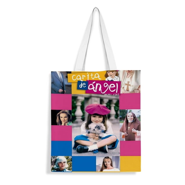 Carinha de Anjo Bolso de tela con estampado de lienzo para mujer, bolsa de compras reutilizable y estética, con cremallera interior, regalo para mujer,38*45cm.
