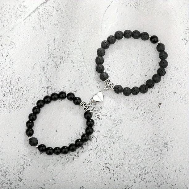 Heart Matching Couple Bracelets - Natural Stone Beads Yoga Bracelet for Romantic Lovers - Perfect Valentine's Day Gift