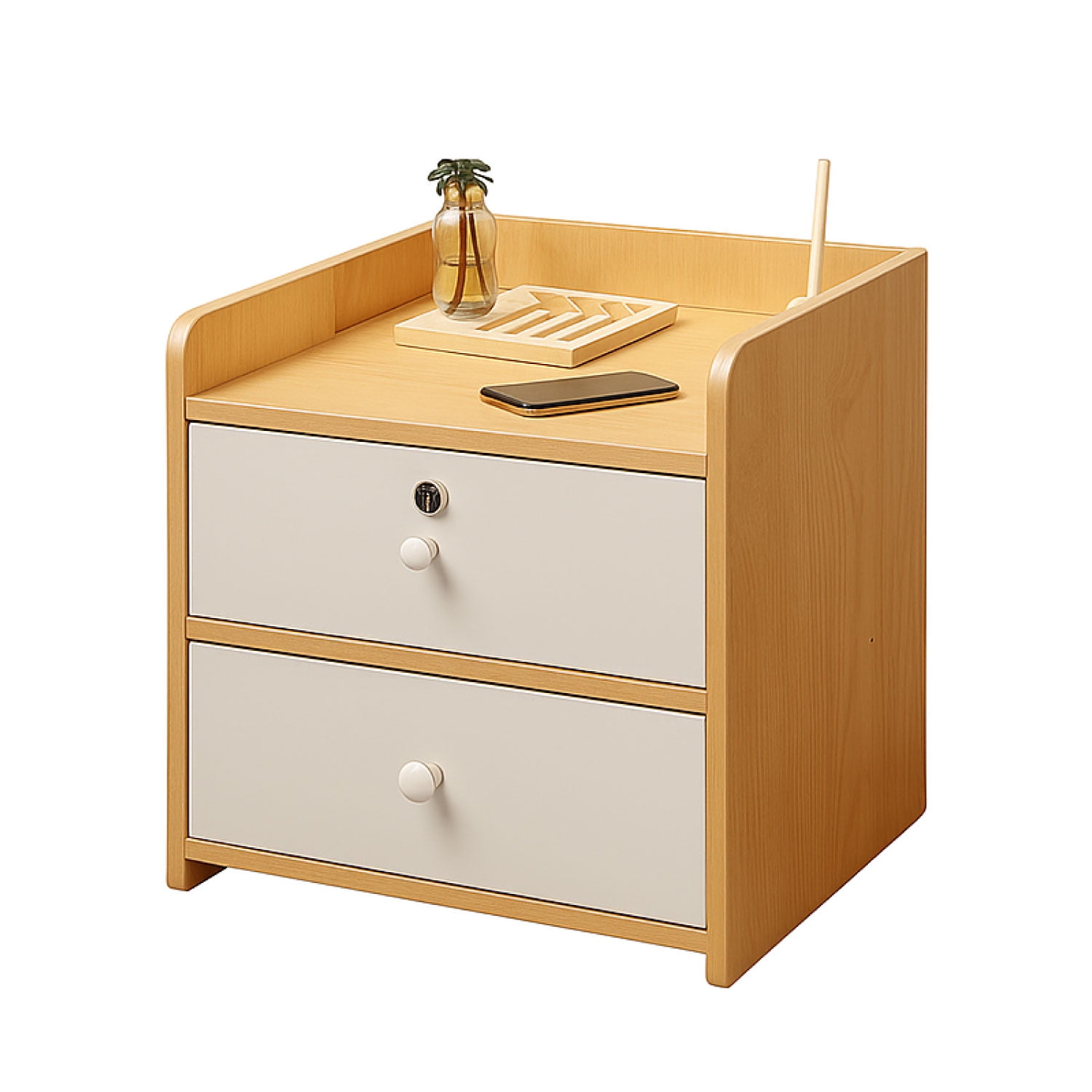 Mundo Online - Velador Bicolor 1 Niveles 2 Cajon Con Llave 40x33x27 Cm