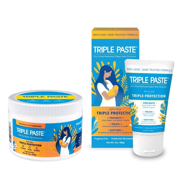 Crema para dermatitis del pañal en triple pasta, envase de 240 ml y tubo de 90 ml