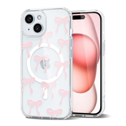 Funda De Teléfono Svanove Para Iphone 15 Clear Bow Coquette Pink