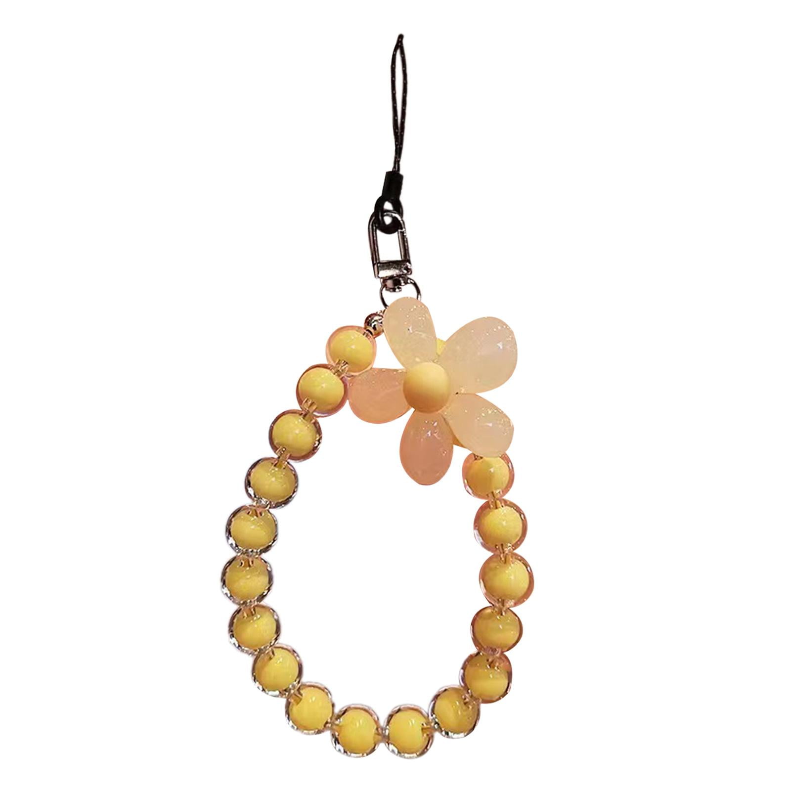 Magideal - Cordón Colgante Para Teléfono Celular, Correa Para El Cuello Para Teléfono, Correa Para La Muñeca Con Cuentas De Acrílico, Accesorios Para Funda De Te Amarillo