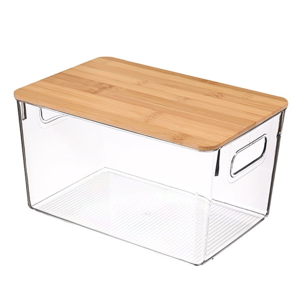 Contenedores apilables con tapa de bambú - Cesta organizadora para encimera de cocina para frutas, verduras y hortalizas (cebolla, patata) - Contenedores acrílicos con frente abierto para organizar
