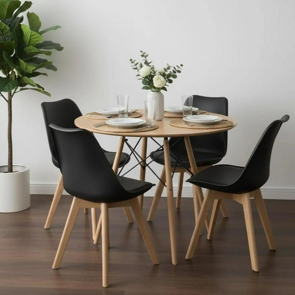 Comedor Redondo Shanna 80 cm + 4 Sillas Tulip Negro