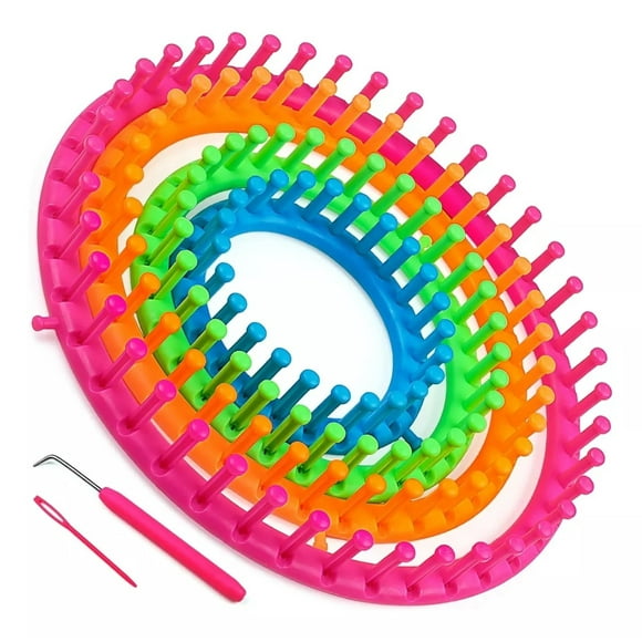Set 4 Telares Circulares Con Ganchillo Y Aguja
