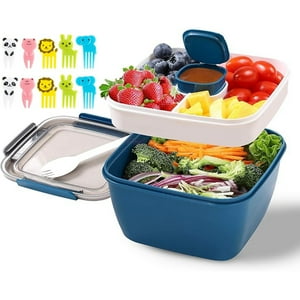 Veat00L - Caja Bento, Lonchera Bento Para Ensalada Con Recipiente Para Salsa De Aderezo, Bento Box Para Almuerzo De Tipo Con Tapa Hermética, Lonchera A Prueba De Fugas Para Niños Y Adultos (Azul,1500Ml)