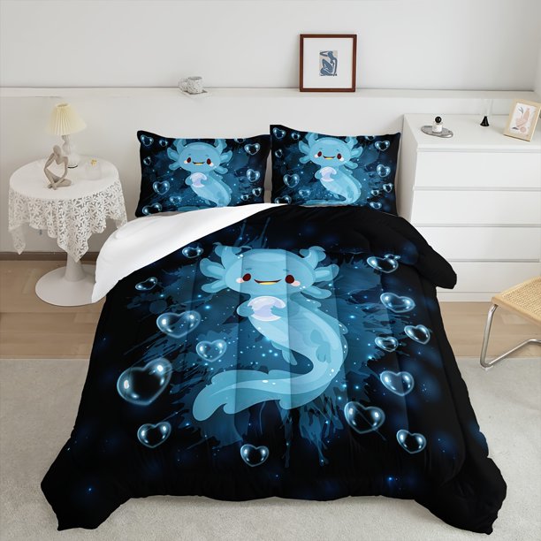 3PCs Mode-rn Fashion -Polyester Comforter Set Dr-eamy Blue Sa-lamander Bed-ding Suit -with Prin-gting Soft Comf-ortable and Skin-F-riendly Bedroom Guest Room