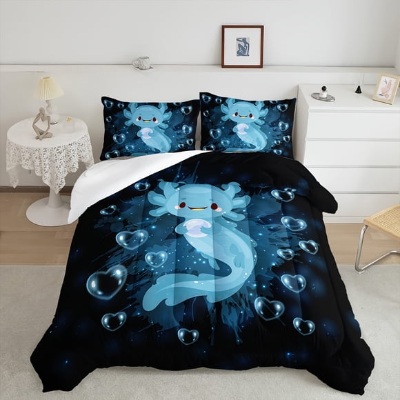 3PCs Mode-rn Fashion -Polyester Comforter Set Dr-eamy Blue Sa-lamander Bed-ding Suit -with Prin-gting Soft Comf-ortable and Skin-F-riendly Bedroom Guest Room