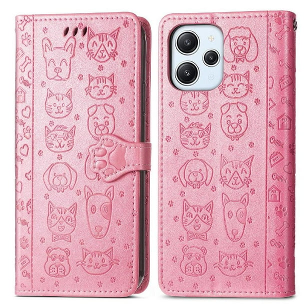 Funda Cartera FOXDOCK para XIAOMI Redmi 12 , Flip PU con Relieve de Gatos y Perros, Tarjetero y Soporte