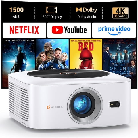 Proyector Smart Happrun 4K Decoding 1500 Ansi Netflix Wifi 6