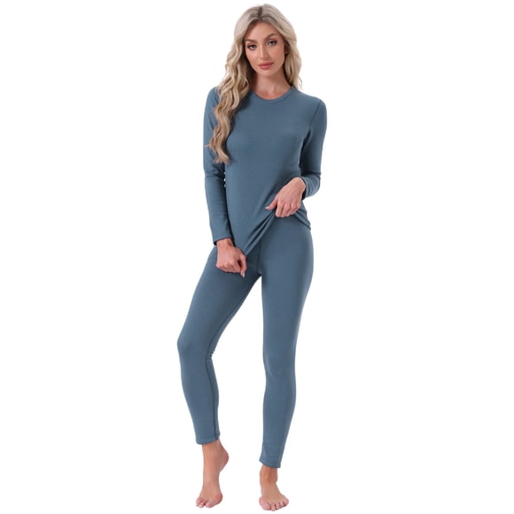 INSPIRE CHIC Conjuntos de Ropa Interior Térmica para Mujeres, Camiseta de Manga Larga Ultraligera y Suave, Conjunto de Leggings, Capa Base, Ropa Térmica de Invierno, Long Johns, L Azul