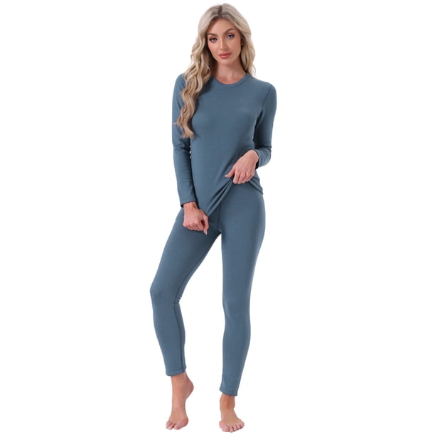 INSPIRE CHIC Conjuntos de Ropa Interior Térmica para Mujeres Ligera Ultra Suave Camiseta de Manga Larga Conjunto de Leggings Capa Base Térmicos de Invierno Long Johns M Azul