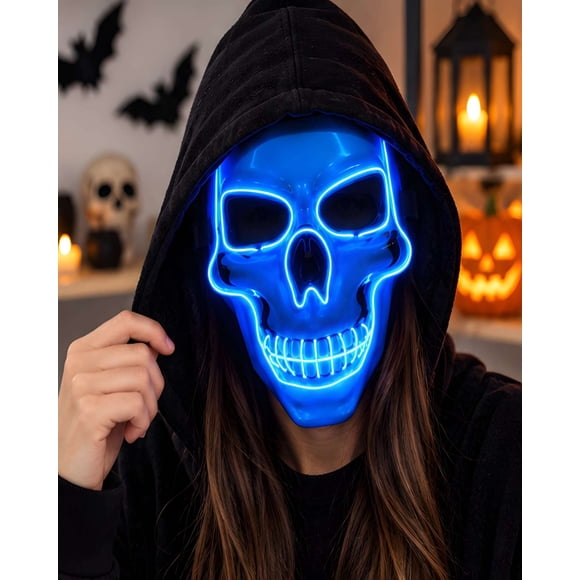 Mascara De Calavera Con Luz Led Para Halloween Y Fiestas