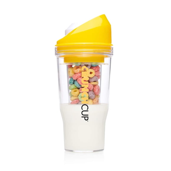 Taza de cereales CRUNCHCUP XL amarilla portátil de plástico para desayuno