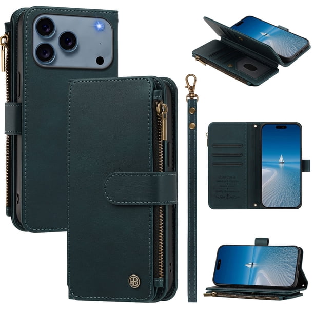 Funda Cartera iPhone 18 Pro Max con Ranuras y Cierre Magnético, Verde