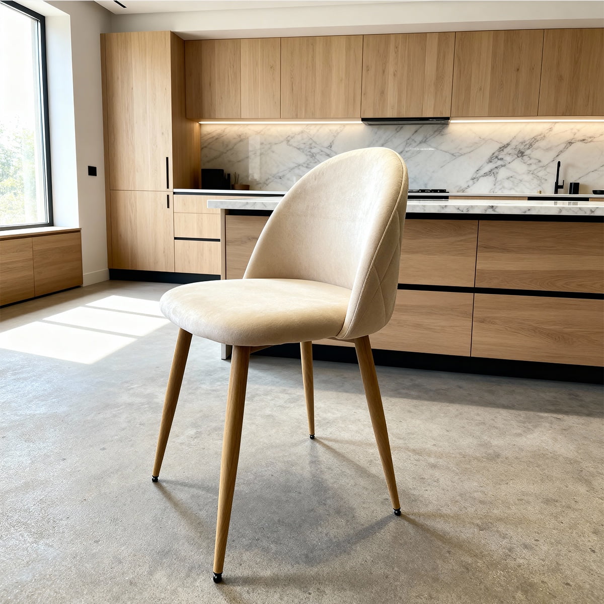 Silla Comedor Moderna Acolchada Metal Sora Venhoouse Felpa Beige